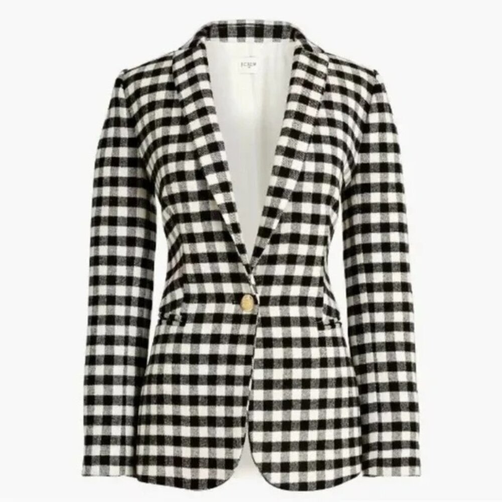 J crew Factory Women's Wool Blend Buffalo Check One Button Blazer Size 6